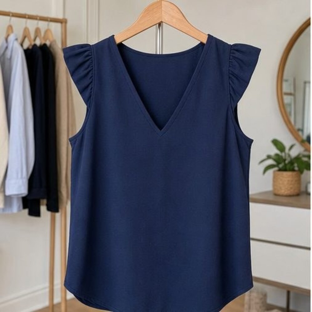 Navy Ruffle Blouse